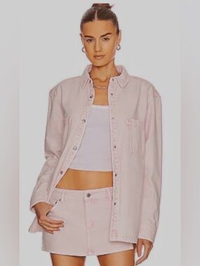SER.O.YA Light Pink Tie-Dye Mariel Snap Button Oversized Denim Shacket